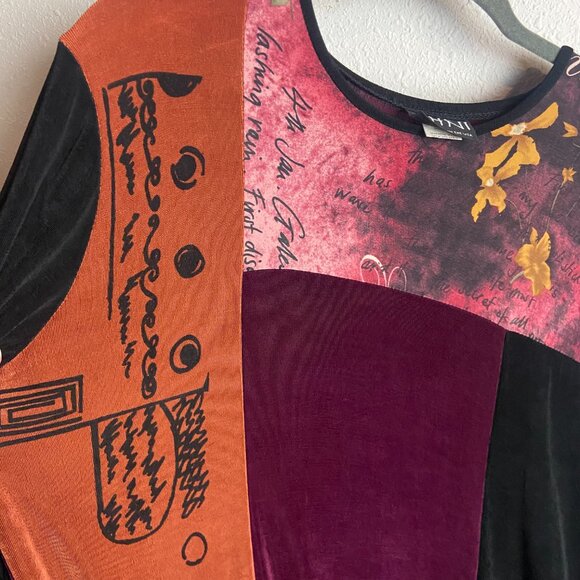 Ahni Size 2X Tunic Top Slinky Stretch Blouse Asymmetrical Asian Artsy USA - Picture 6 of 7